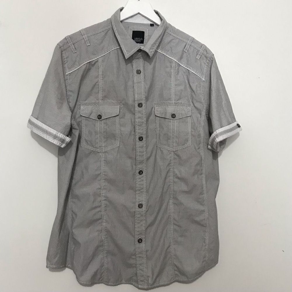 DELETING SOON Various Artists Gray Stripe Shirt Button Down size xl short sleeve